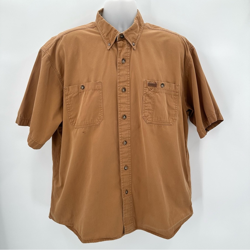 CARHARTT Shirt Men’s XLR Brown Tan Short Sleeve Button Down Grunge S133 FLAWS